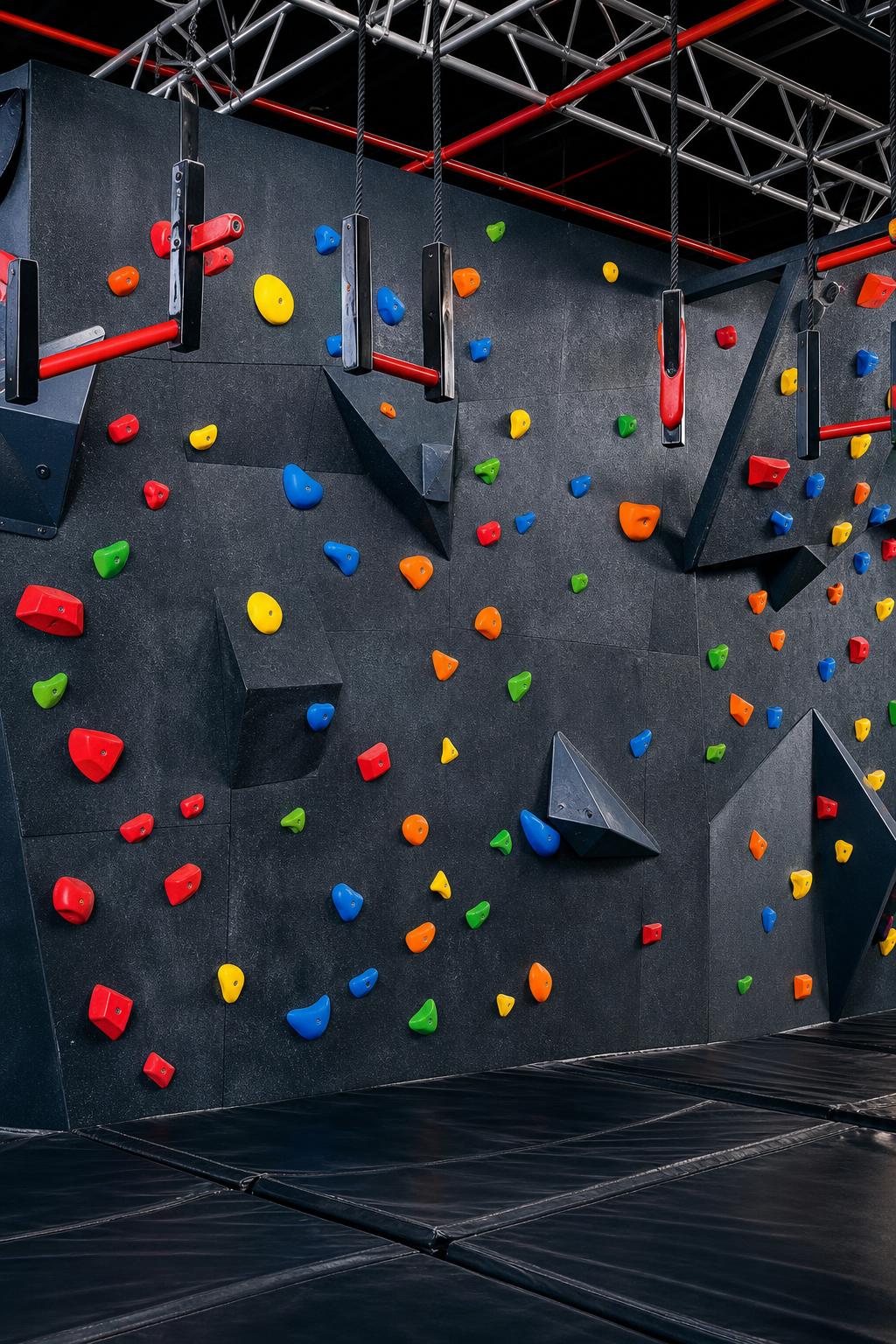 Parede de escalada do Super CT com agarras coloridas